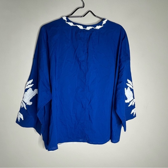 NWT Chico’s Embroidered Belladonna Blue Peasant Top 3/4 Sleeves Size 3 (XL/16) - Picture 14 of 15